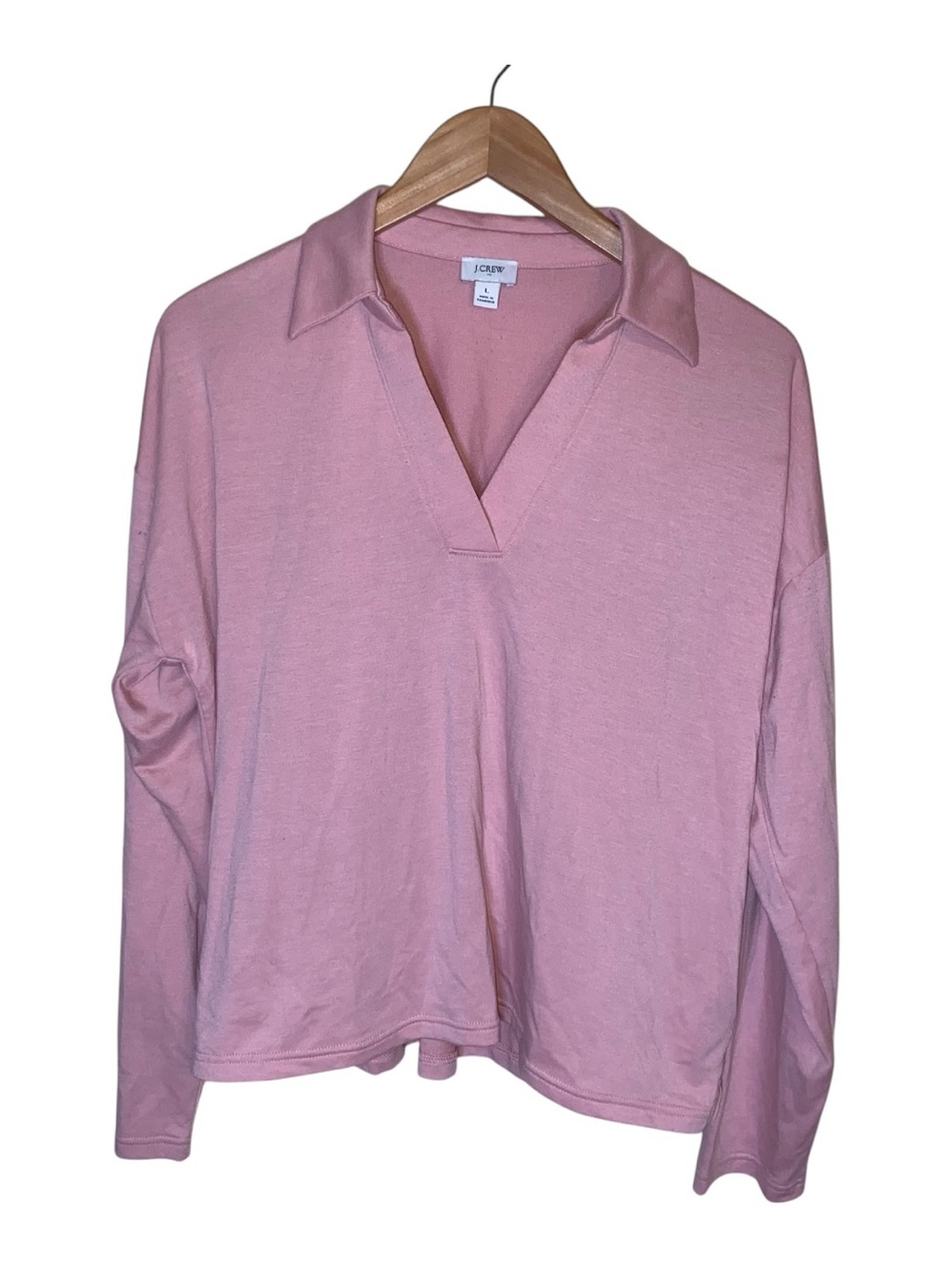 J. Crew Relaxed Long-Sleeve Stretch Linen-Blend Polo Shirt Pink Size Large